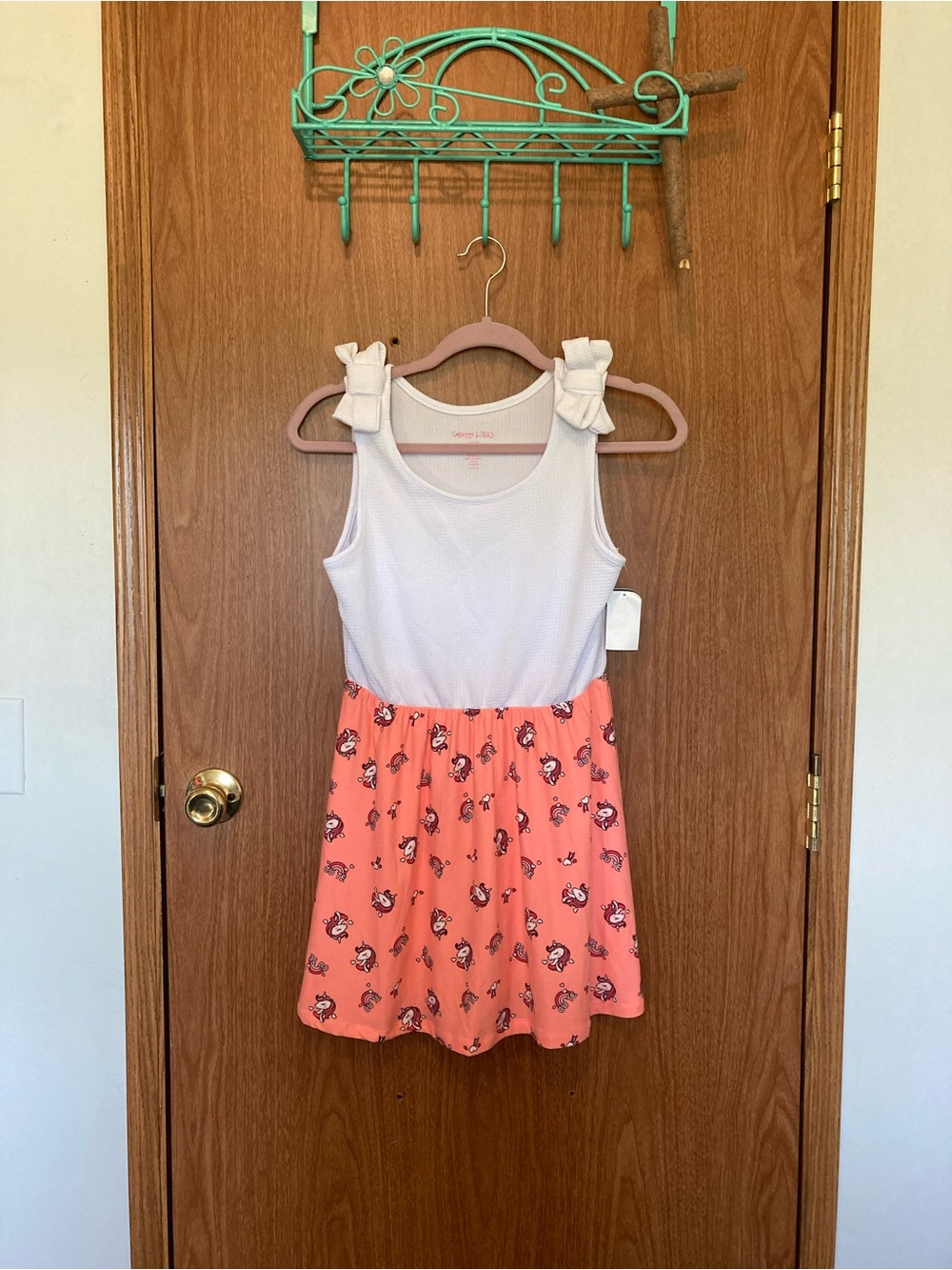 Colette Lilly Girls Dress - White Top with Coral Logo